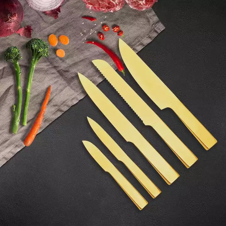 Amazon Hot Prodaja Non-stick prevleka iz nerjavečega jekla Barvni kuhinjski nož Set z votlim ročajem 