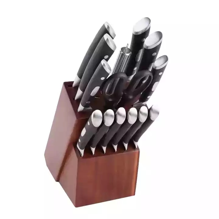 Hot Sale Nemški kuharski nož Kuhinjski noži Set z gumijastim lesnim blokom 