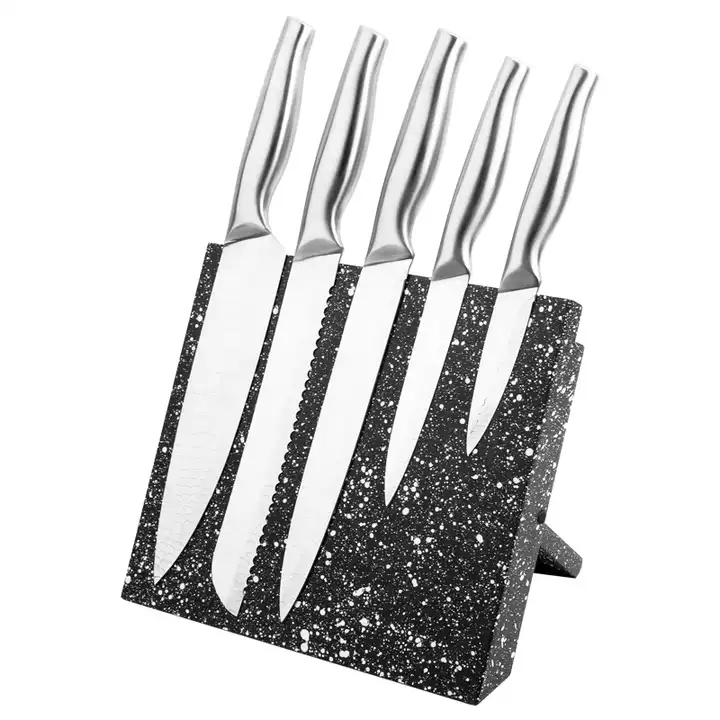 Prilagojeni vroči izdelki 6 kosov kuhinjskih pripomočkov Votli ročaj iz nerjavečega jekla Kuhinjski nož Set z nožnim blokom 