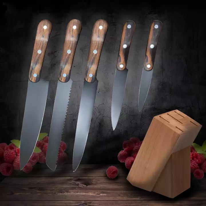 Naravni Pakka les iz nerjavečega jekla 3cr13 6pcs Sharp Noži Set Kuhinjski Noži Set 